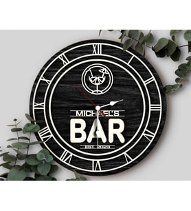 BK Gift Barlara Özel Dekoratif Siyah Ahşap Duvar Saati 35cm-14 , Bar Duvar Saati , Cafe Duvar Saati , Özel Ahşap Saat