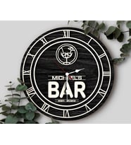 BK Gift Barlara Özel Dekoratif Siyah Ahşap Duvar Saati 35cm-14 , Bar Duvar Saati , Cafe Duvar Saati , Özel Ahşap Saat