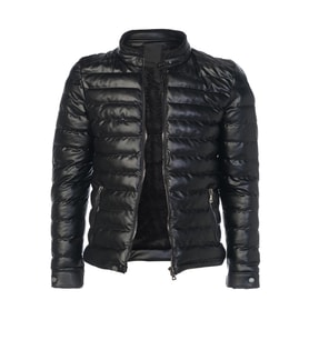 Sivaist Erkek Siyah Slim Fit İçi Kalın Kürklü Su İtici Şişme Deri Ceket & Mont