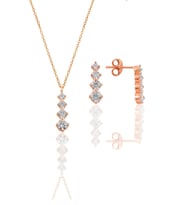 Söğütlü Silver Gümüş rose zirkon taşlı  ışıltılı ikili set