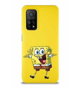 Xiaomi Mi 10T Soft Premier Kapak Sünger Bob Tasarımlı Silikon Kılıf - Sarı (Şeffaf)