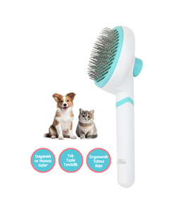 Happy Toozey HT08 Otomatik Temizlenen Tuşlu Evcil Hayvan Fırçası Kedi Köpek Tüy Toplayıcı Tarak Beyaz
