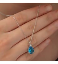 925 Ayar Gümüş Aqua Taşlı Damla Tektaş Kolye Kadın Gümüş Kolye