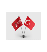 Zafer Partisi Kırmızı ve Türk Bayrağı İkili Saten Masa Bayrağı Takımı