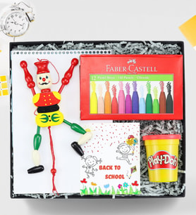 Resim Defteri & Çek Bırak Kukla & Faber Castell Pastel Boya & Oyun Hamuru Hediye Seti