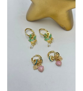 Charm Detay Halka Küpe (Pirinç Kaplama) Pembe