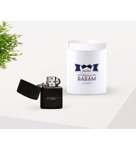 BK Gift Kişiye Özel Babalar Günü Hediyesi Benim Yakışıklı Babam Tasarımlı Seramik Kül Tablası ve Benzinli Çakmak Seti-1 (Model 1)