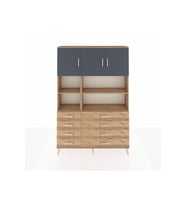 Arges Dolap 8 Raflı 8 Çekmeceli 3 Kapaklı 132x30x195 Çam-Antrasit/Çam