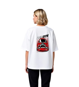 Kadın Oversize Grafik Baskılı Kısa Kollu Tişört Motorsport Temalı Rahat Kesim Günlük Giyim Modern