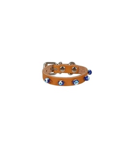 Cattie Gerçek Deriden El Yapımı Boncuklu Kedi Boyun Tasması 1x14-18cm - Camel