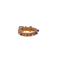 Cattie Gerçek Deriden El Yapımı Boncuklu Kedi Boyun Tasması 1x14-18cm - Camel
