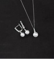 925 Ayar Gümüş Süzme Küre İnci Set (Rodyum)