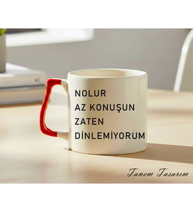 Kırmızı Kulp - Lüks Kupa Kahve Çay Fincanı Hediye Kupa Ofis ve Ev Için Dekoratif Şık Bardak