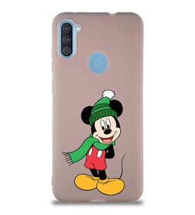 Samsung Galaxy A11 Soft Premier Kapak Mickey Mouse-G Tasarımlı Silikon Kılıf - Pudra (Şeffaf)