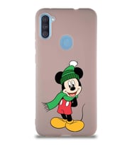 Samsung Galaxy A11 Soft Premier Kapak Mickey Mouse-G Tasarımlı Silikon Kılıf - Pudra (Şeffaf)