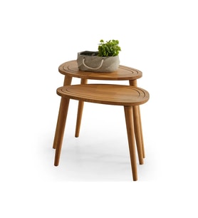 FAVdecor Sweet Masif Doğal Ahşap Zigon Sehpa 2'li Set, Modern Masif Yan Sehpa (Meşe)
