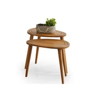 FAVdecor Sweet Masif Doğal Ahşap Zigon Sehpa 2'li Set, Modern Masif Yan Sehpa (Meşe)