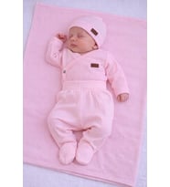EKONOMİK 4 Parça Battaniyeli Hastane ÇıkışI Zıbın Seti, Bebek Doğum Hediyesi (Somon)