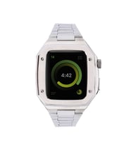 Apple Watch 7 45mm Uyumlu Kordon Metal Kasa Korumalı Klipsli Luxury Zore KRD-64 Kayış (Gümüş)