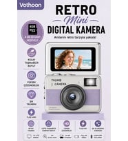 Retro Mini Dijital Kamera 1080P 1.47 İnç Flip Ekranlı Flaşlı Selfie Vlog Kamerası 4GB SD Hediyeli