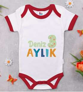 BK Kids Kişiye Özel Aylık Tasarımlı Kırmızı Bebek Body Zıbın-1