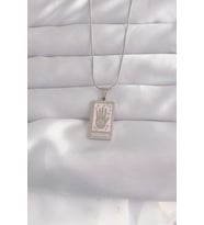316L Çelik Gümüş Renk Pembe Mineli El Figür Tarot Kolye - TJ-BKO9050