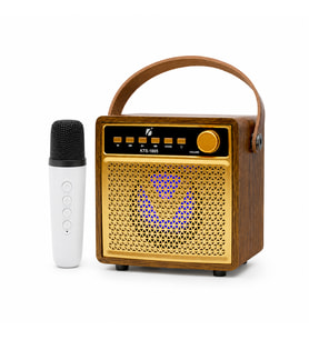 ULTRATEKNO KTS-1865 Ahşap Tasarımlı Bluetooth Karaoke Hoparlör Kablosuz Mikrofonlu FM Radyo