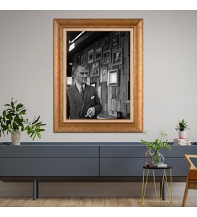 Altın Varaklı Çerçeveli Paspartulu Atatürk Tablo TR0554 (Gold)