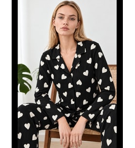 Night Beyaz Kadın Uğur Böcekli Gömlek Yaka Pijama Takımı 4827