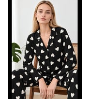 Night Beyaz Kadın Uğur Böcekli Gömlek Yaka Pijama Takımı 4827
