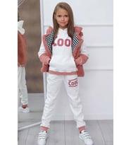 Kız Çocuk Cool Baskılı Kapüşonlu Sweatshirt ve Peluş Yelekli Turuncu Eşofman Tak