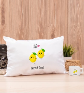 Kişiye Özel Sevimli Limonlar Dikdörtgen Yastık ve Fincan
