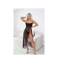 HotFlirt NL 3639 Kadın Siyah Derin Yırtmaçlı Transparan Gecelik