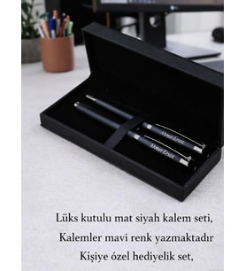 Babalar Günü Hediyesi Mat Siyah Kişiye Özel Lüks Kutulu Roller ve Tükenmez Kalem Seti