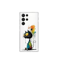 Samsung Galaxy S22 Ultra ile Uyumlu Splash Kedi Tasarımlı Şeffaf Silikon Kılıf