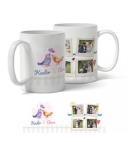 Aşık Kuşlar Temalı Kişiye Özel 4 Fotoğraf Baskılı Kupa Bardak (Beyaz)