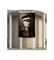 Mustafa Kemal Atatürk Askeri Üniformalı Poster Bayrak Premium Raşel Kumaş ATA41 2x3m