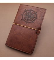 Kahverengi Pusula Temalı Deri Defter