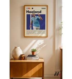 Haaland Futbol Posteri, Ahşap Çerçeveli Duvar Tablosu - Spor Severlere Hediye