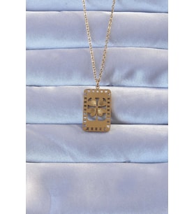 316L Altın Renk İşlemeli Yonca Model Vintage Kolye 5886 - HPSBYI8853-1661