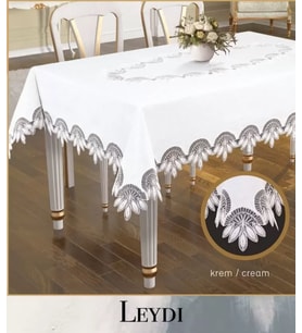 Gardenya Keten Leydi Model Krem 160x220 cm Zarif Yemek Masası Örtüsü Çeyizlik Masa Dekoru