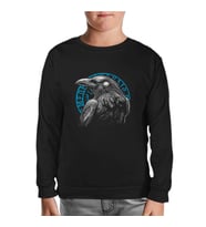 Raven Bird in Front of a Viking Rune Siyah Çocuk Sweatshirt