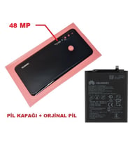 Tkgz Huawei Uyumlu P30 Lite Arka Pil Batarya Kapağı + PİL ( Kamera Lensli 48 MP) SİYAH