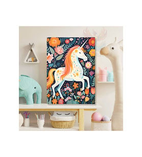 Kanvas Renkli Çiçekler ve Unicorn Baskı Tablo Oyun Odası Tablosu