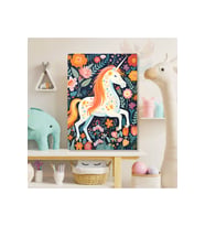 Kanvas Renkli Çiçekler ve Unicorn Baskı Tablo Oyun Odası Tablosu
