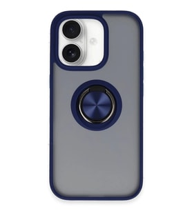 Newface Apple iPhone 16 Kılıf Montreal Yüzüklü Silikon Kapak - Lacivert