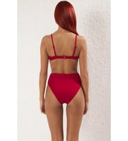 Kadın Bikini Takımı Bralette Üçgen Kesim Kolsuz Kapsız Balensiz Yüksek Bel Kemerli Dokulu Örme