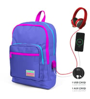 Coral High Kids Lavanta Dört Bölmeli USB Şarjlı Kulaklık Çıkışlı Okul Sırt Çantası 23803