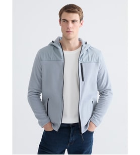 LCWAIKIKI Classic Gri Kapüşonlu Polar Erkek Fermuarlı Sweatshirt