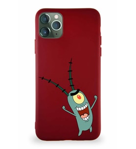 Apple iPhone 11 Pro Max Soft Premier Kapak Plankton Tasarımlı Silikon Kılıf - Mürdüm (Şeffaf)